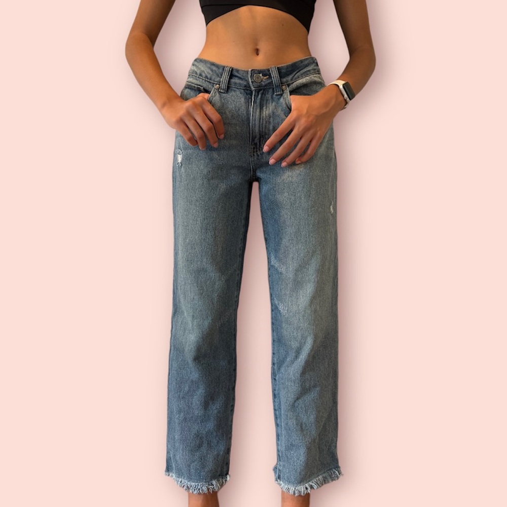 Sincerely Jules - 27” - 90s baggy wide leg raw hem ankle jeans